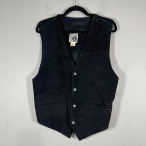 VTG BMax Black Suede Leather Vest Mens Medium Western Biker Snap Front 80s 90s